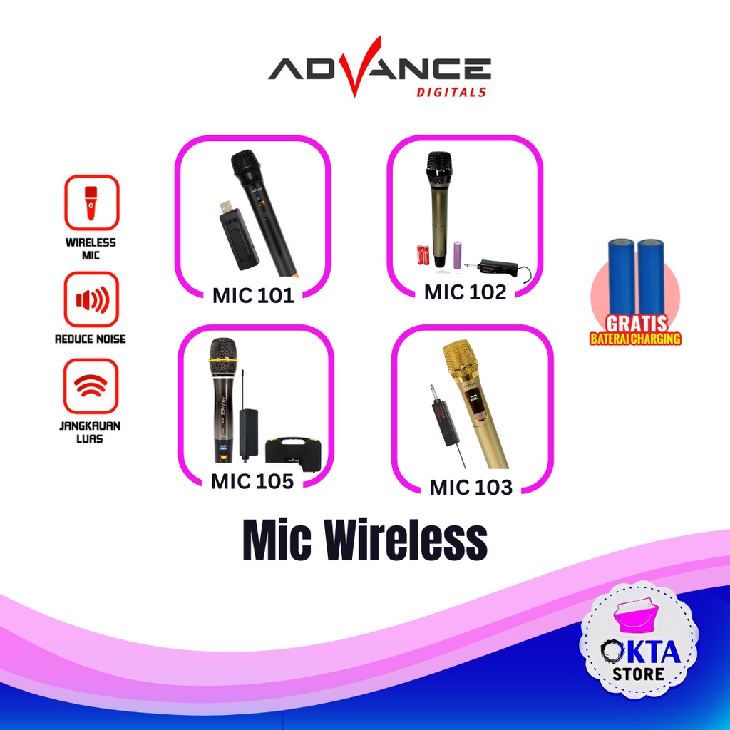Advance Wireless Microphone MIC 101 102 103 105 Mikrofon Tanpa Kabel