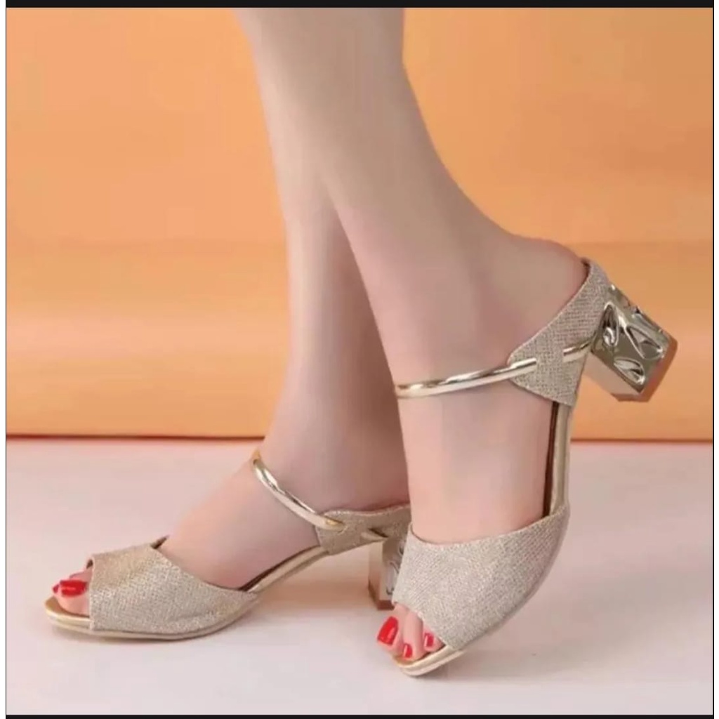 Sandal Selop Hak Tahu Wanita Remaja Gliter Terlaris Sandal Selop Kondang Selop Pesta