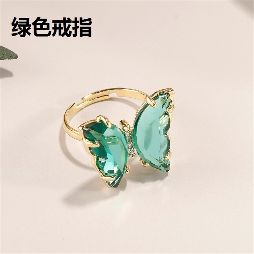 Woman fashion Super Peri Kaca Kristal Kupu-Kupu Terbuka Cincin Kalung Anting Perhiasan