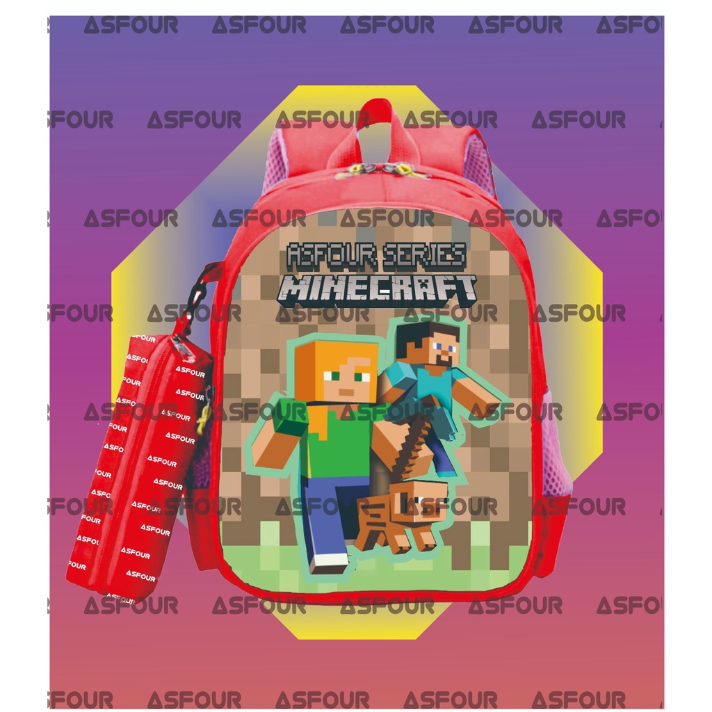 Asfour - Minecraft Tas Sekolah Anak Gambar Minecraft Roblox Tas Anak Sekolah Anak Laki Laki Perempuan TK PAUD SD  1 2 4 3