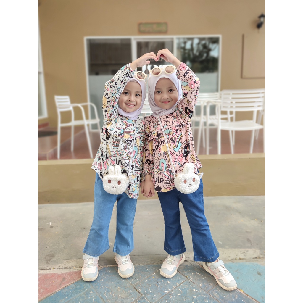 Zahra  - Setelan Anak Perempuan Ribie Bahan Jeans | Pakaian Anak Terlaris Umur 1-7 Tahun