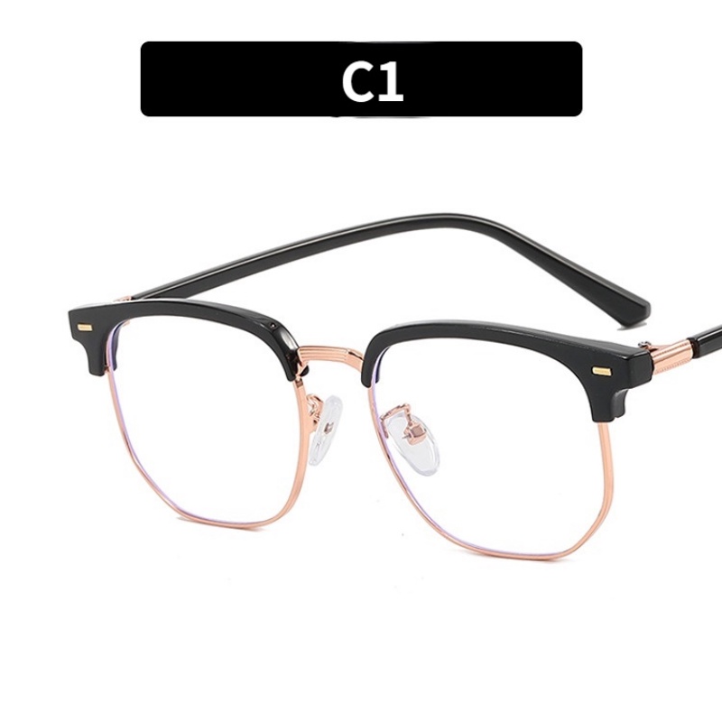 (YUZHU) Kacamata Vintage Anti Blue Light Eyeglasses Metal Half Frame Untuk Pria