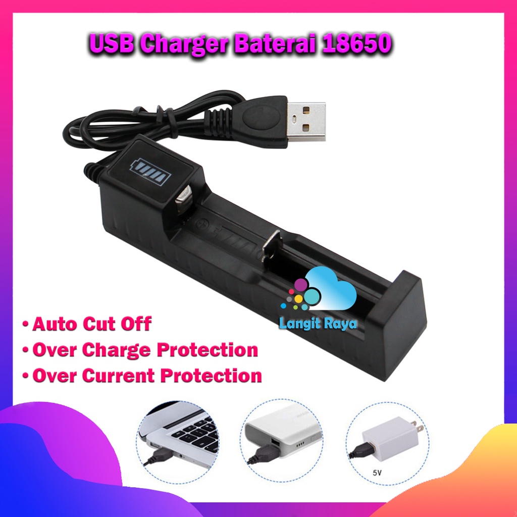 USB Charger Baterai 18650 Auto Cut Off Otomatis Led Cas Pengisi Batre Indikator Senter Police Swat