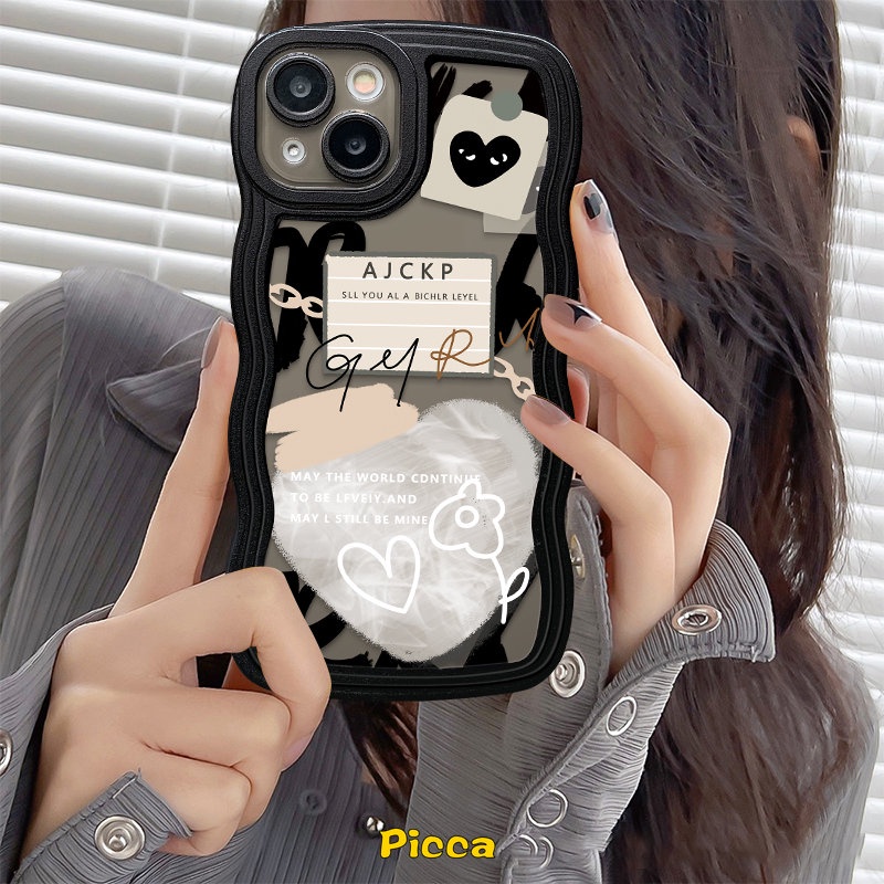 Case OPPO A16 A15 A54 A57 A17K A17 A1k A95 A96 A9 A7 A5 A74 A12 A16s A5s A55 A76 A77 A3s A16K A77s A52 Reno 85f 7Z 6 A53 Love Heart Graffiti Comme des Garcons Wavy Edge Soft Kasus