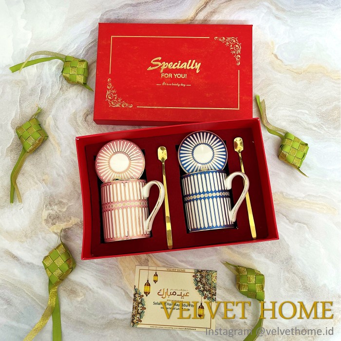 

SET Hampers Mug Gelas Couple Kado Natal Wedding Lebaran Nordic gift - Biru + Pink