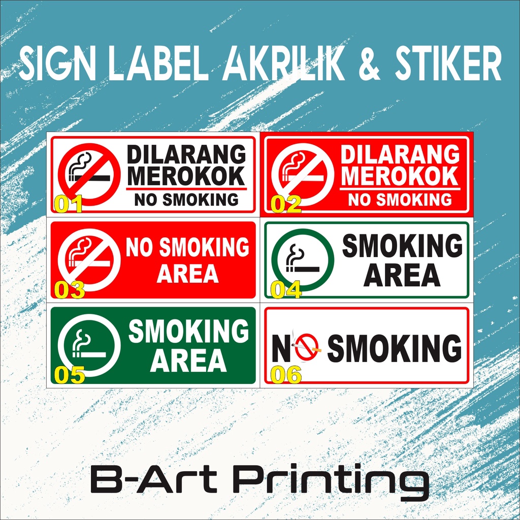 Akrilik, Stiker Peringatan, Sticker Penunjuk, DILARANG MEROKOK - SMOKING AREA 25x10CM STICKER NO SMOKING / SMOKING AREA / DILARANG MEROKOK WATERPROOF