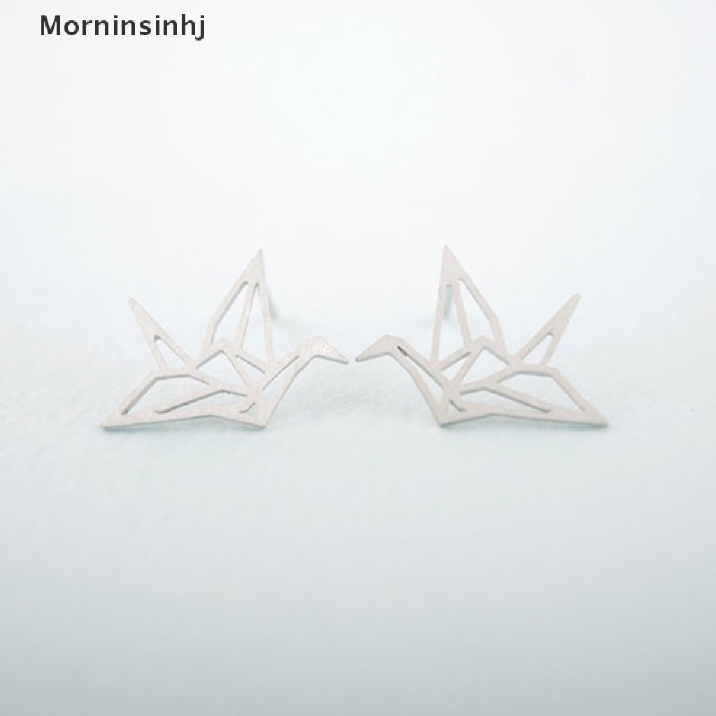 Mornin Indah Origami Crane Stud Earrings Lucu Berlubang Giwang Telinga Anting Burung Chic id