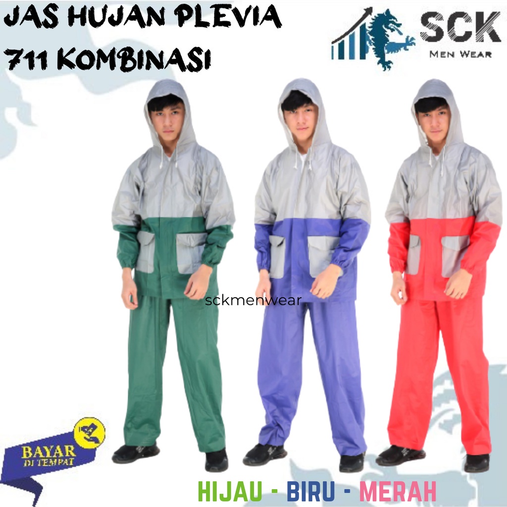 Jas Hujan PLEVIA 711 Dewasa Pria Wanita Kombinasi / Setelan Mantol Baju Celana Tebal - sckmenwear GROSIR