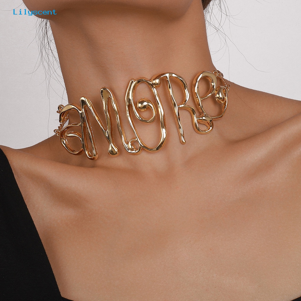 [LS] Kalung Choker Vintage Hip Hop Shiny Letter MORE Butterfly Hias Hadiah Wanita Rantai Logam Kalung Pendek Retro Perhiasan