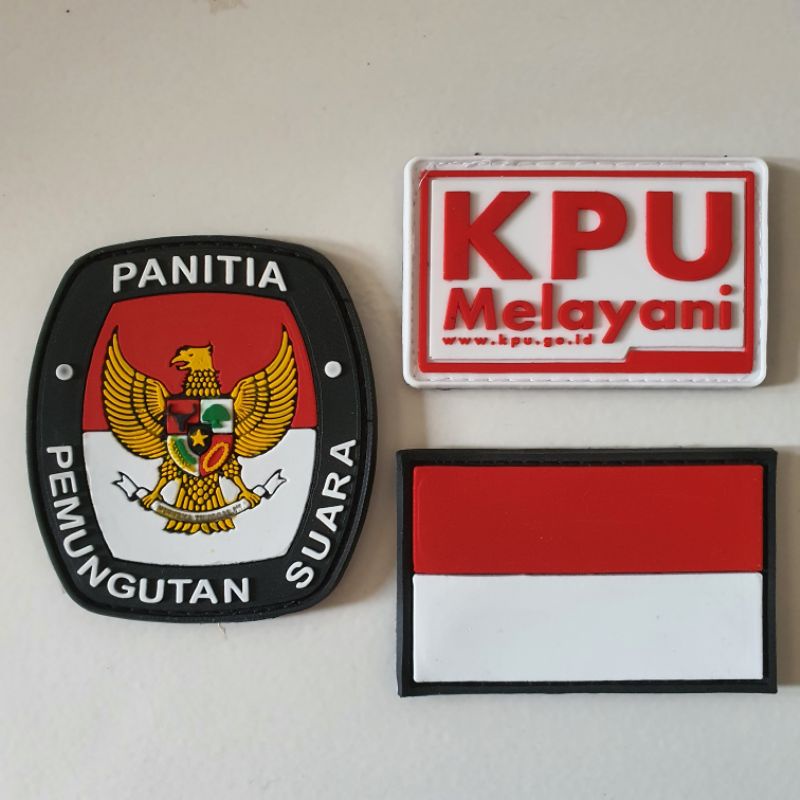 patch rubber satu set logo panitia pemungutan suara / pps + kpu melayani + bendera indonesia / pemilu / tempelan emblem karet velcro