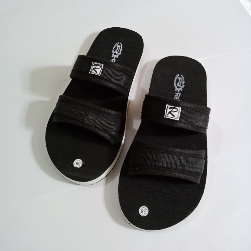 MS : REBUILD SANDAL SELOP PRIA DEWASA/ SANDAL SELOP BAN DUA HITAM/SANDAL KASUAL