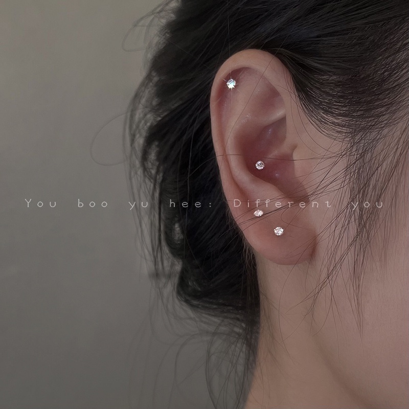 Kami Bunga Korea S925 Perak Berkilau Zirkon Stud Anting-Anting Untuk Wanita Pria Halus Kecil Berlian Imitasi Anting-Anting Ditindik Tulang Rawan Telinga Perhiasan Hadiah