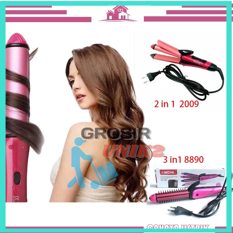 Catok nova mini 2in1 2 in 1 curly straight lurus keriting merk merek tipe nhc - 2009 rambut nhc-2009 GROSIR UNIK