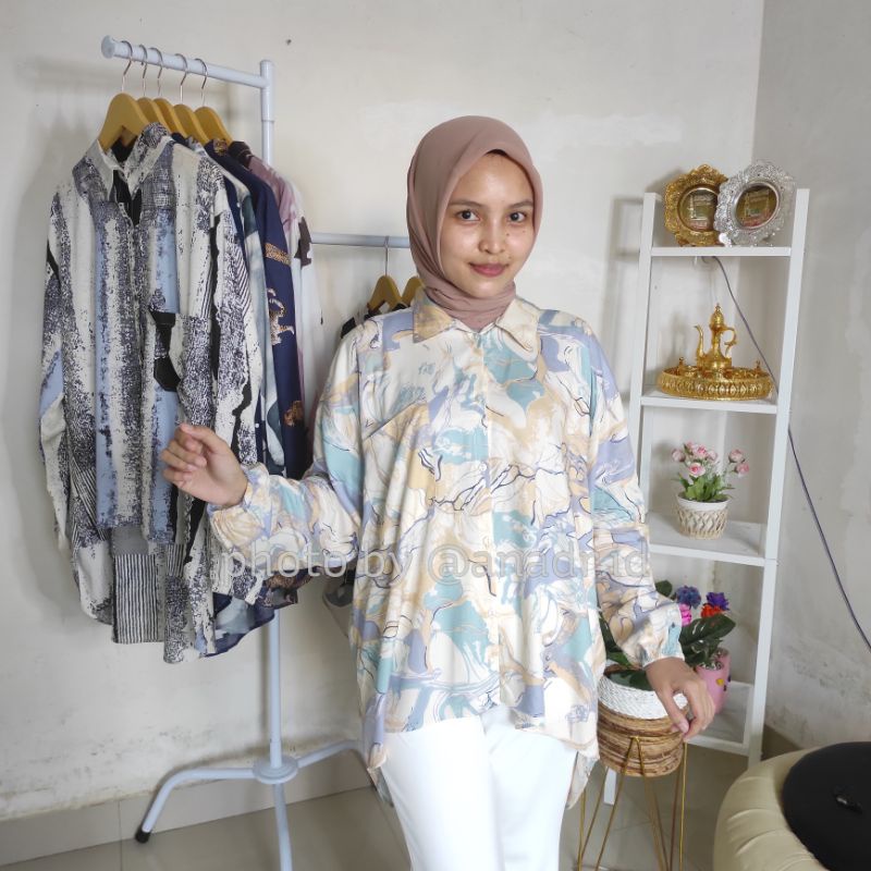 PATTERN OVERSIZE BLOUSE MOTIF MARBEL - KEMEJA MOTIF - KEMEJA OVERSIZE - KEMEJA BASIC