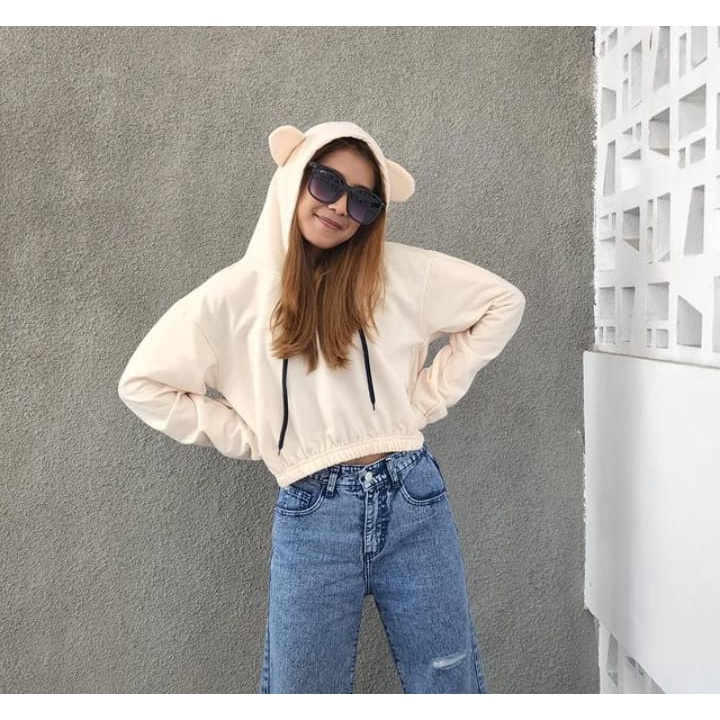 Sweater Wanita Grosir Berkualitas  -  Cute ear hodie croope