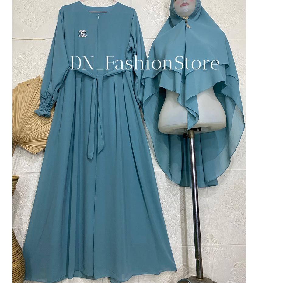 Cod - Gamis Ceruty Babydoll Polos Set Jilbab Bros Bahu / Tangan karet Busui Friendly Berkualitas .