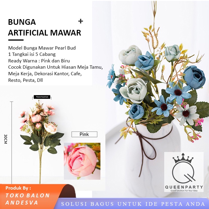 Bunga Mawar / Bunga Plastik Rose Pearl Bud / Bunga Plastik Artificial / bunga imitasi mawar