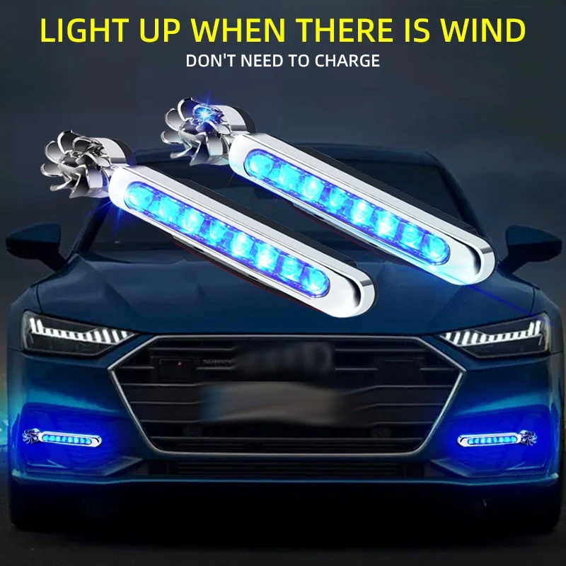 1/2pcs Mobil Angin Energi LED DRL Siang Hari Berjalan Lampu Biru Putih Lampu Strip Lampu Tidak Perlu Pasokan Listrik Eksternal Auto Ambient Lamp Auto Styling Aksesoris