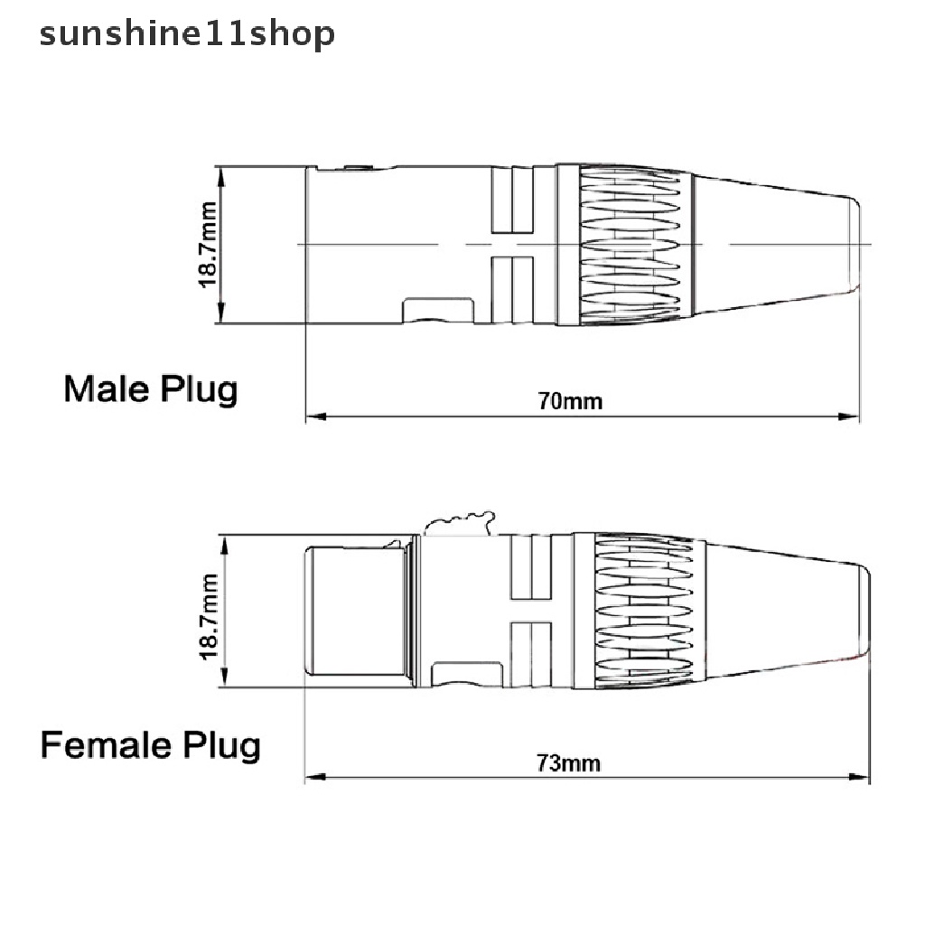 Sho 1Pcs Xlr Konektor Hitam Colokan audio Colokan Mikrofon 3pin Konektor speaker male N