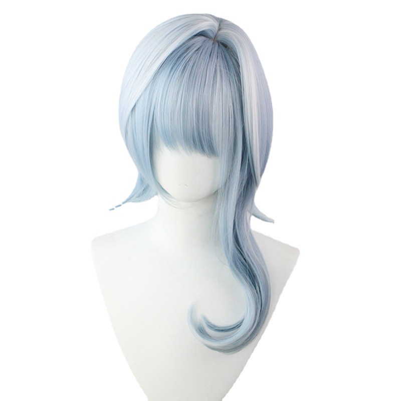 Genshin Impact Wig Ula cosplay Biru Putih Gradasi Warna Highlight Flip Styling Tidak Teratur Tutup Kepala Cambang