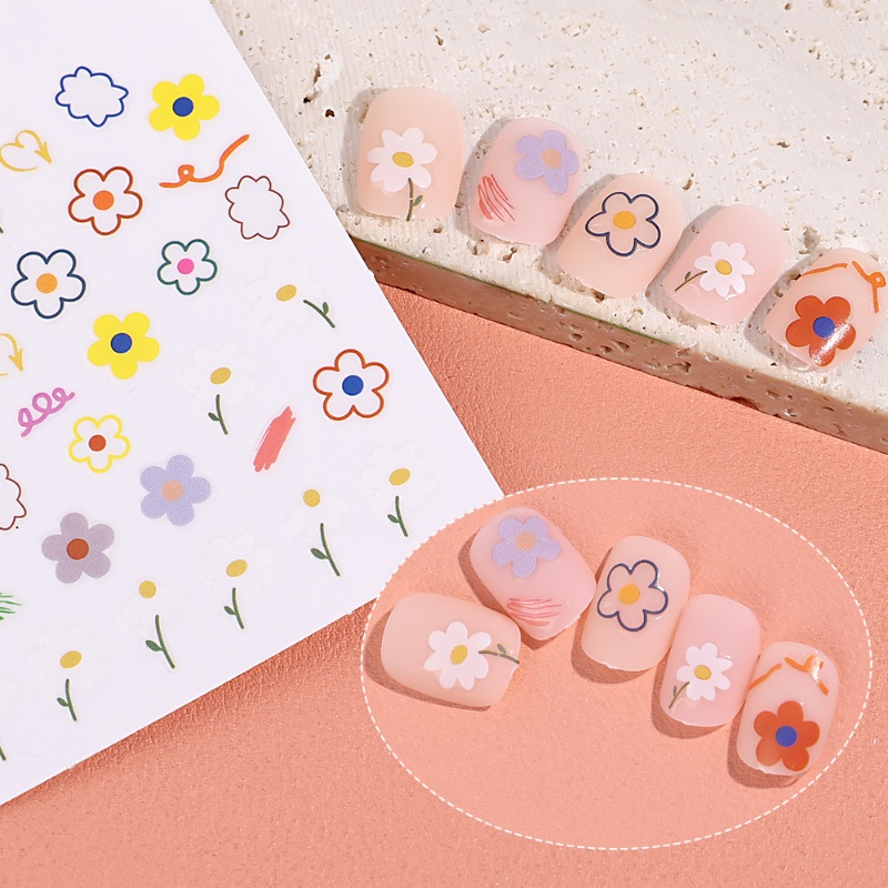 Stiker Nail Art Wortel Kelinci Kartun Lucu/Stiker Kuku Tulip Pink Bunga Warna-Warni/Wanita Manicure Hias Decals