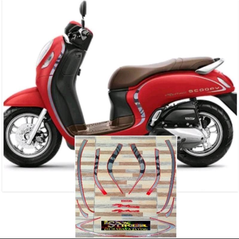 striping original Honda Scoopy stylish merah red tahun 2020 2021