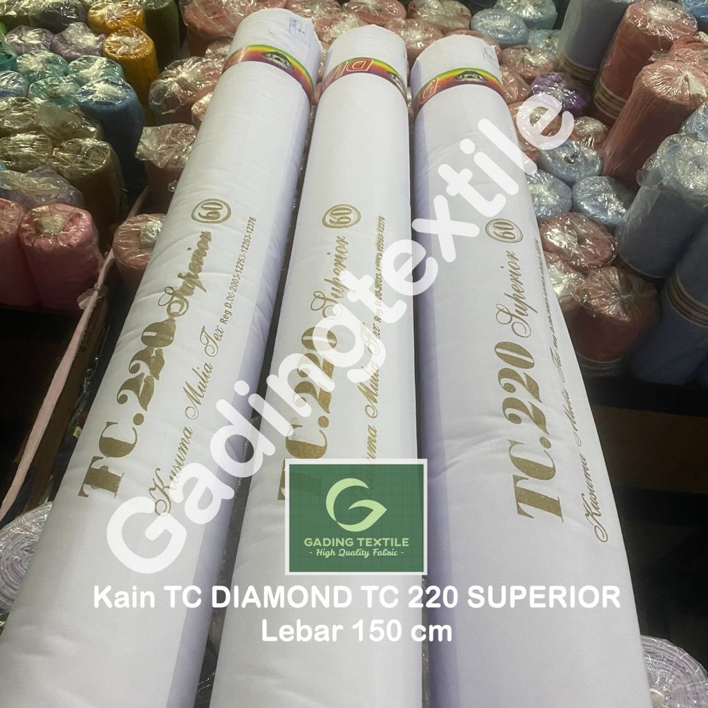 ( per 1 roll ) Kain katun jepang putih TC 220 DIAMOND SUPERIOR rollan lebar 150 cm bahan baju kemeja hem seragam sekolah sd smp sma kerja dinas putih spanduk lukis pecel lele mori kafan background backdrop foto kerudung jilbab bergo alas piknik