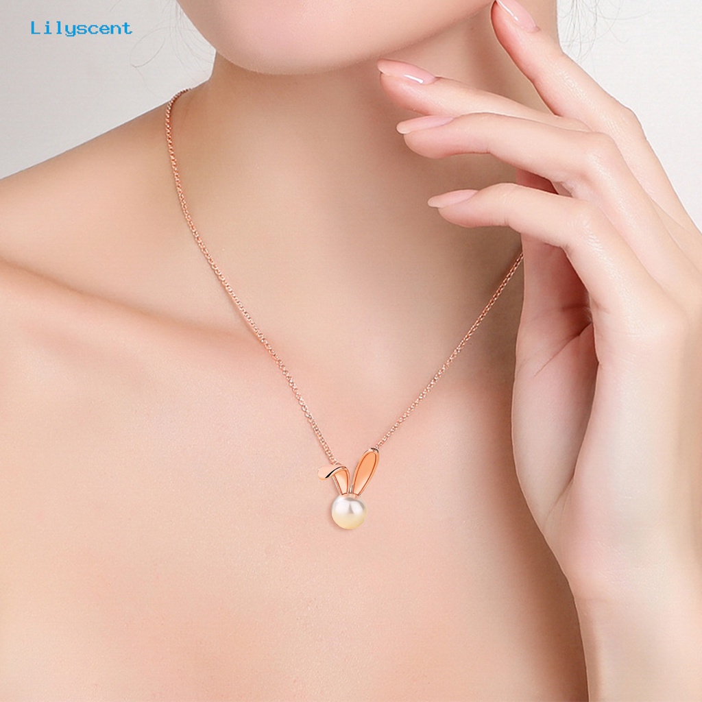 [LS] Wanita Kalung Slim Link Rantai Elegan Dainty Temperamen Hadiah Hypoallergenic Berkilau Mutiara Imitasi Kelinci Liontin Kalung Fashion Perhiasan