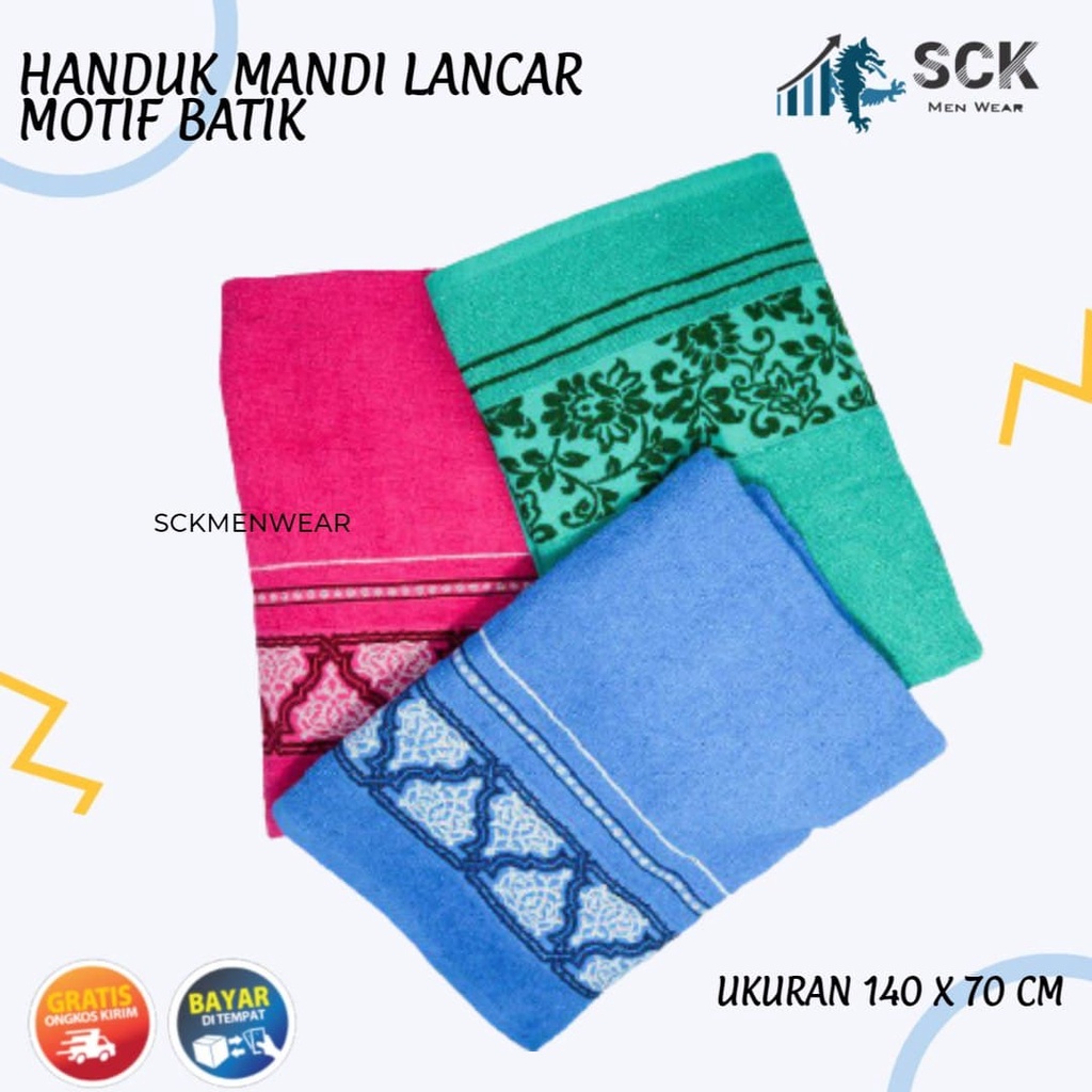 Handuk LANCAR 140x70cm Motif Batik Jumbo Besar / Perlengkapan Mandi Pria Wanita Dewasa - sckmenwear GROSIR