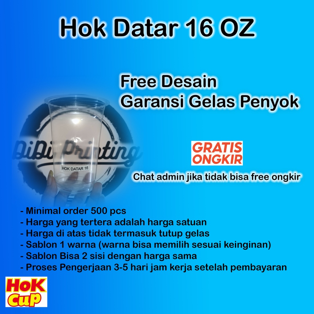 Sablon Cup Plastik 16 oz Merk Hok