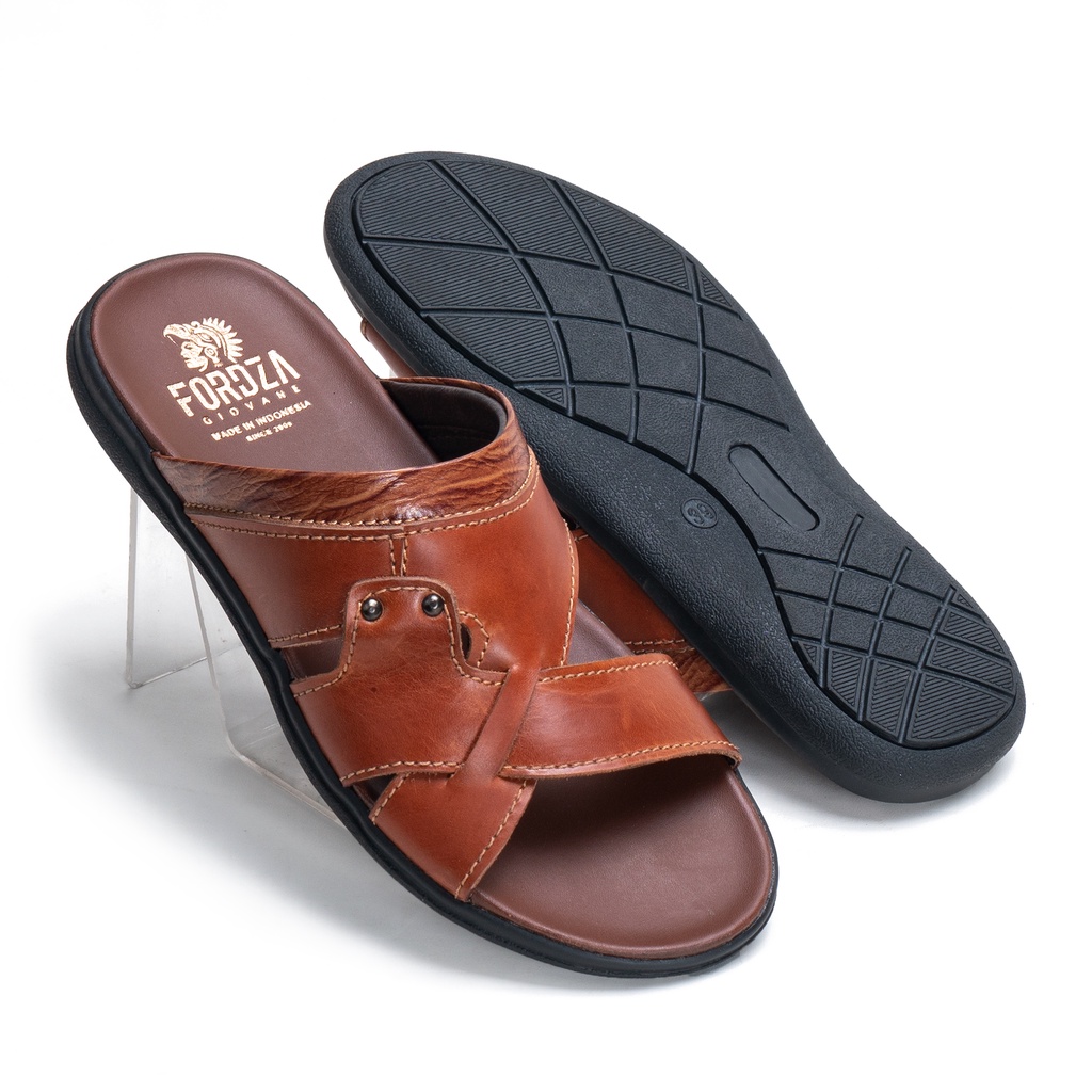 Sandal Pria  Slop Original Outsole Karet Flip Flop Kulit Asli Santai MS444