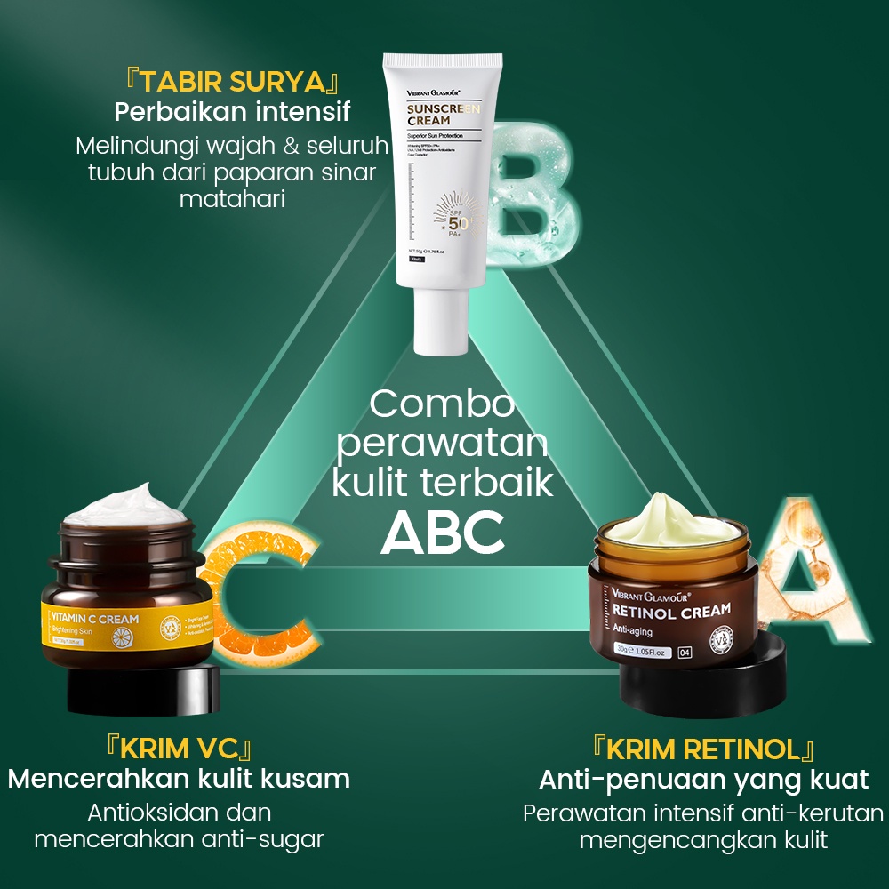 VIBRANT GLAMOUR Retinol &amp; Vitamin C Untuk Wajah Anti Penuaan Pelembab Krim Memutihkan dan Mencerahkan Sunscreen Cream Wajah Kulit Wajah Jerawat Retinol Krim Perawatan Kulit - 30gr ori