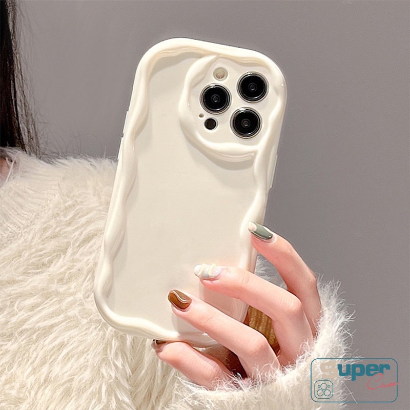 IPHONE Fashion Sederhana Bingkai Gelombang Cat Air Glossy Phone Case Kompatibel Untuk Iphone12 11 13 14 Pro MAX 7plus XS XR X Max7 8 Plus SE 2020 Halus Bergelombang Tepi Lembut TPU Shockproof Case