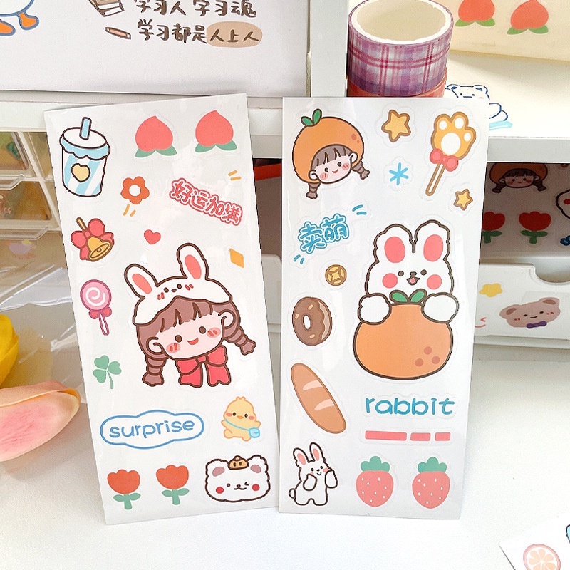 Gadis Lucu Cangkir Air Stiker DIY Diary Stiker Hias Perlengkapan Kantor Sekolah Tahan Air Alat Tulis Aksesoris Dekoratif Little Bunny Handbook Stickers