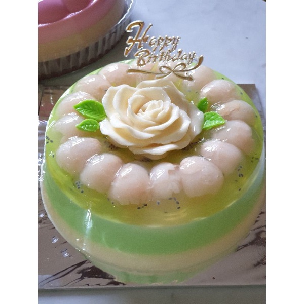 

Pudding Leci puding lychee hias buah