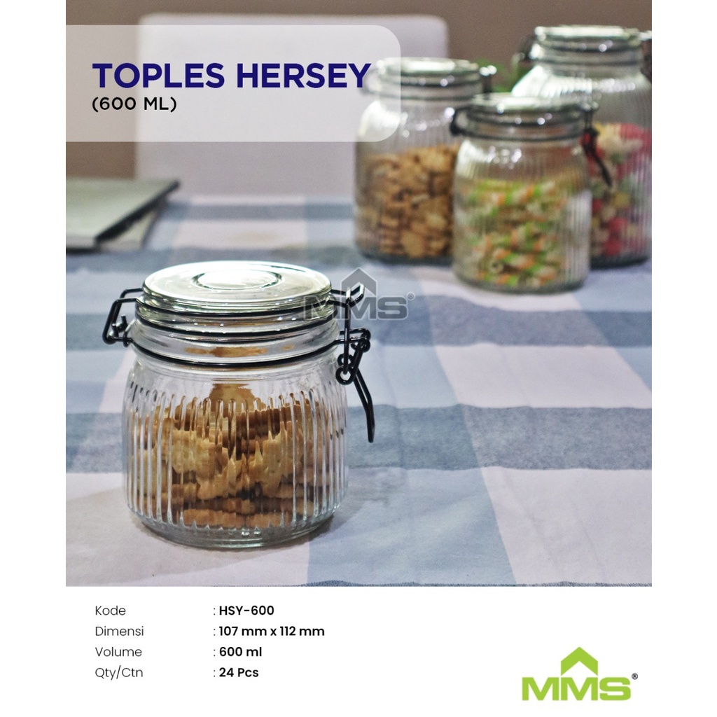 Toples Kedap Udara / Toples Hersey 600ml | Toples Kaca Polos MMS