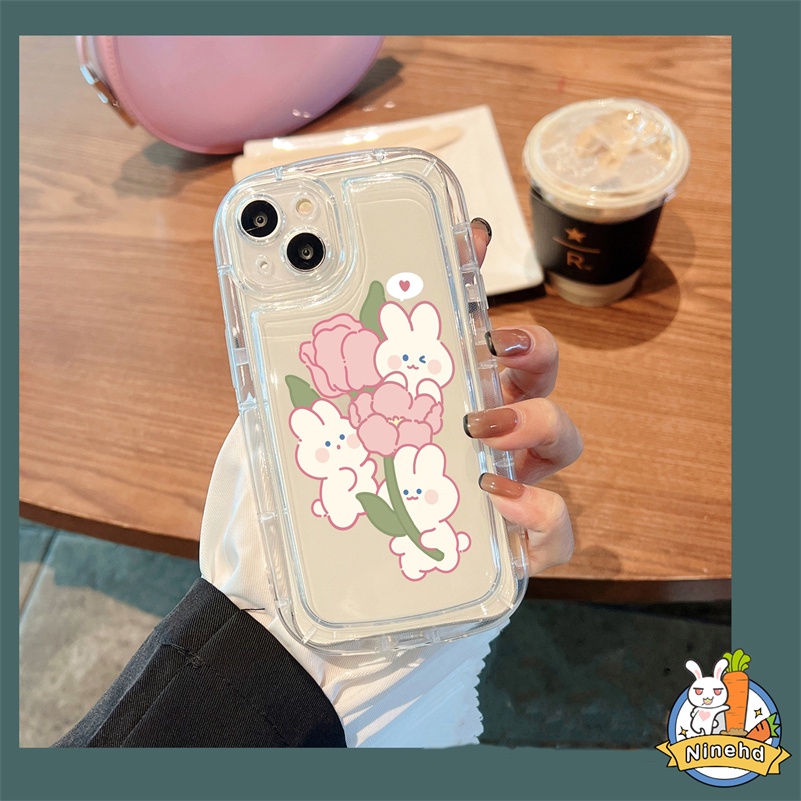IPHONE Casing Kompatibel Untuk Iphone14 13 12 11 Pro Max X Xr Xs Max SE 8 7 6 6s Plus Kartun Kelinci Transparan Kristal Silicone Airbag Shockproof Phone Case Penebalan Cover Pelindung