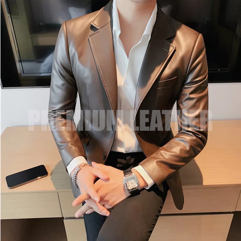 Jaket Kulit Asli Pria Model Jas Blazer Warna Coklat dan Hitam