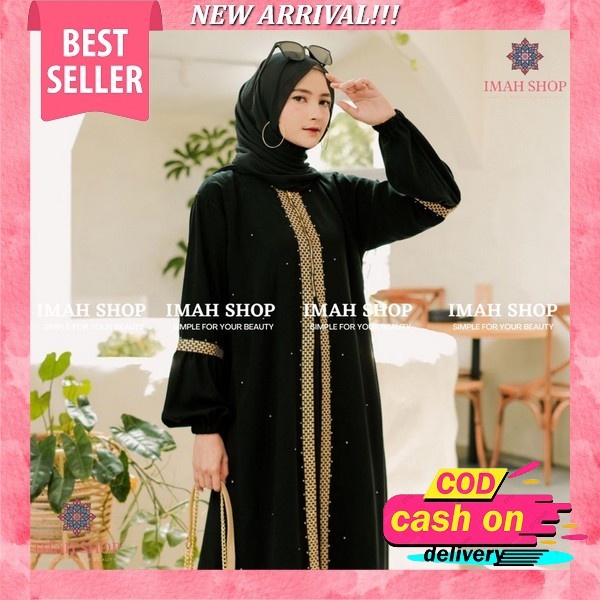 Maxy Dress Outer Set Gamis Abaya Umroh Haji Perempuan (Noqba Abaya ) Muslim Jetblack Saudi Dubai Tur