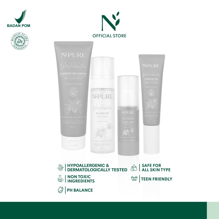 Paket Wajah NONI Probiotics (Sensitive Skin Series), Cleanser Toner Serum Moisturizer
