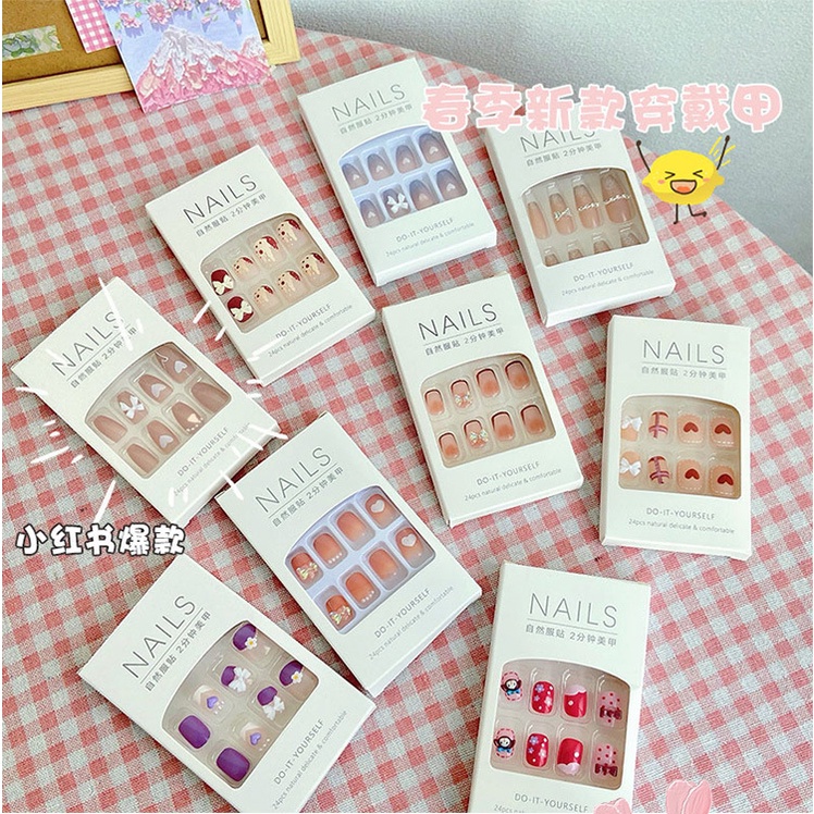 ⭐️𝐈𝐇𝐒 𝟖𝟐𝟖 𝐋𝐚𝐦𝐩𝐮𝐧𝐠⭐️Kuku Palsu Fake Nail Kuku Palsu Tahan Air 24pcs + Lem Fashion Japan Import