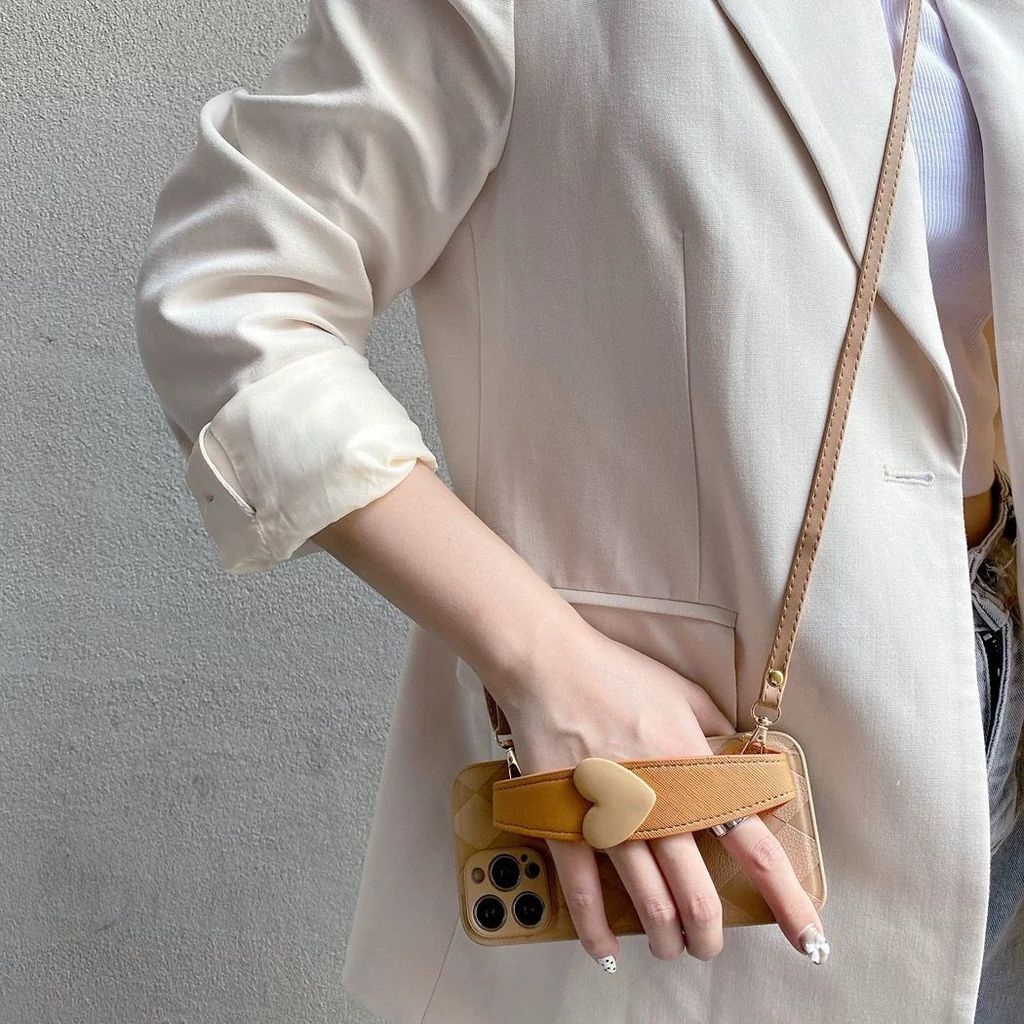 IPHONE Lingge Love Wrist Strap Desain Phone Case Kompatibel Dengan Iphone12 13 14 11 Pro Max X Xs Max Xr Nggfh