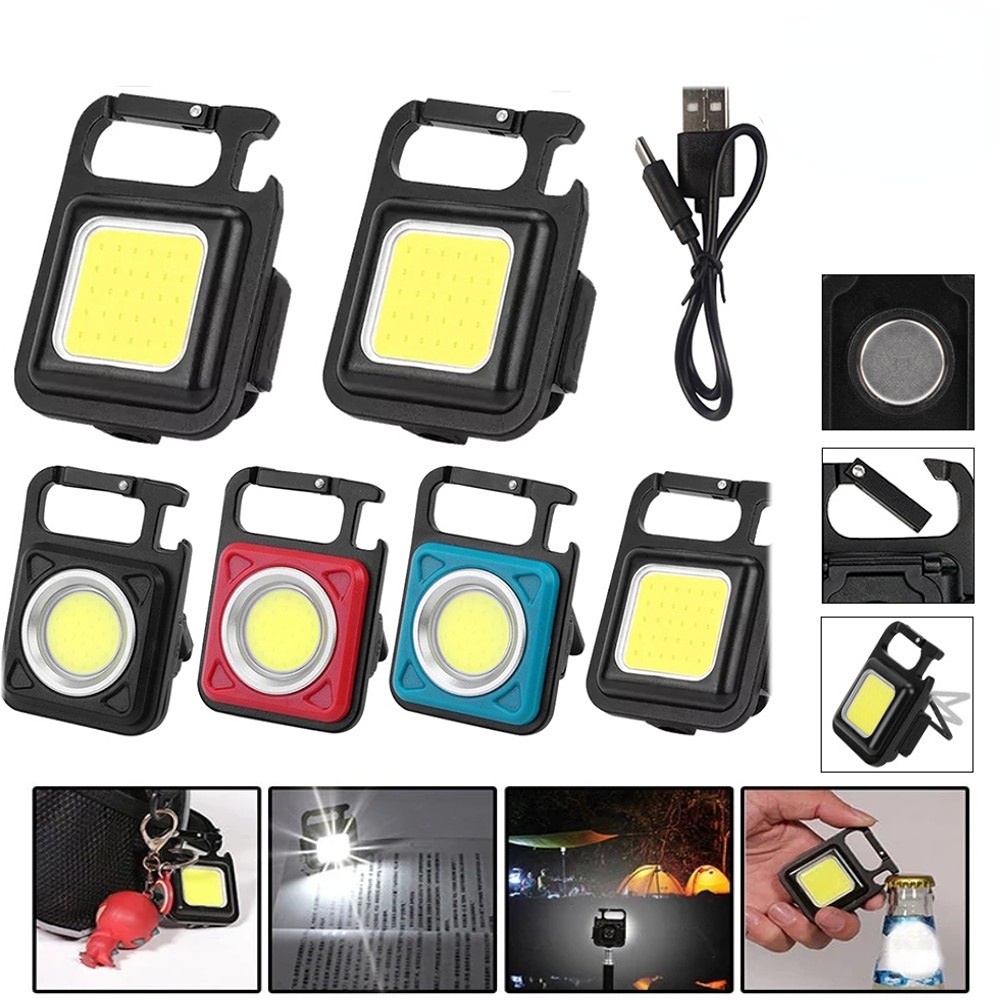 3mode COB Senter Portable Multifungsi USB Outdoor Emergency Light Untuk Hiking, Survival, Emergency Lampu Kerja Magnet LED Super Terang Tahan Air Senter Gantungan Kunci Mini