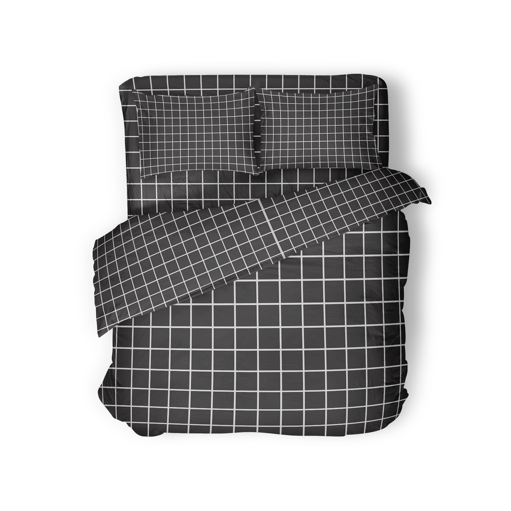 EMMEHOME - SPREI SET MOTIF 180x200 KING TEEN SERIES T20 MOTIF MINIMALIS AESTHETIC KAIN DISPERSE MONOCHROME KOTAK HITAM KOTAK PUTIH