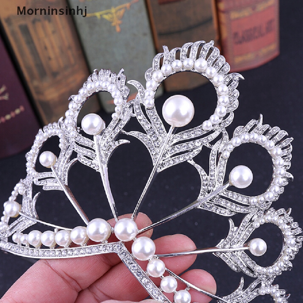 Mornin Handmade Bridal Mutiara Kristal Tiara Mahkota Rambut Besar Kontes Pesta Bando id