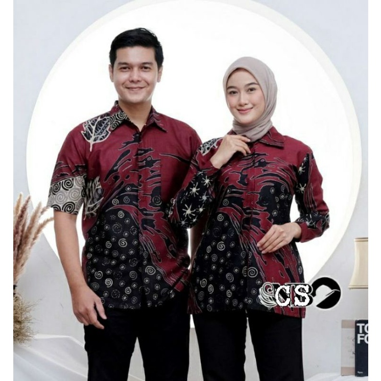 BAJU BATIK COUPLE MODERN Monalisa Genes MERAH BIRU TOSCA UNGU ORANGE M,L,XL asli PEKALONGAN