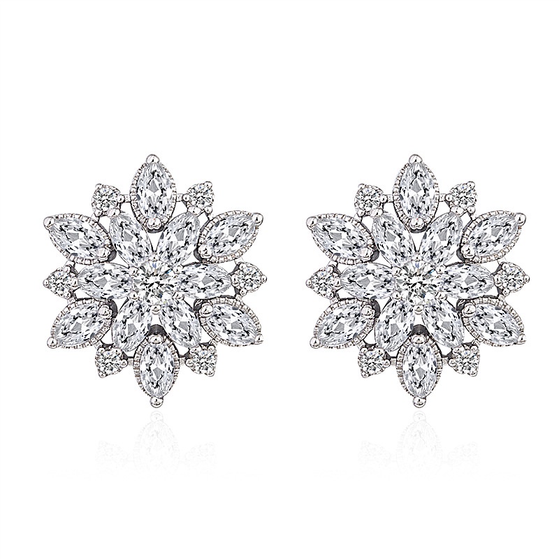 Anting Zircon Bentuk Bunga Matahari Sun Flower | Anting Tusuk Bentuk Snowflake Aksen Berlian Imitasi Untuk Wanita | Aksesoris Wanita | Sendok Garpu Bahan Stainless Steel | Bahan Titanium Steel