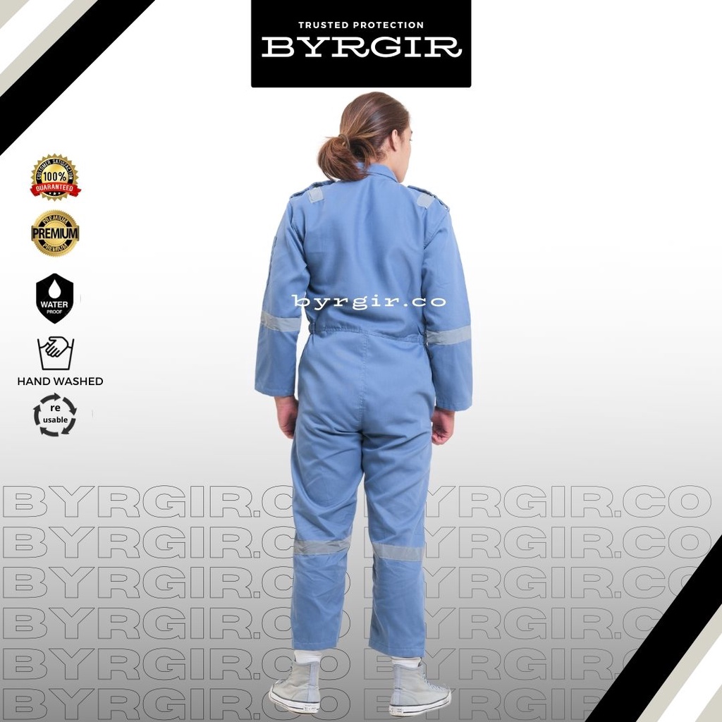 BYRGIR Safety Wearpack Baju Kerja Bengkel Seragam Coverall Proyek Wearpack Model Terusan Langsungan Polos Terusan AtasanBahan Ketelpak Twill