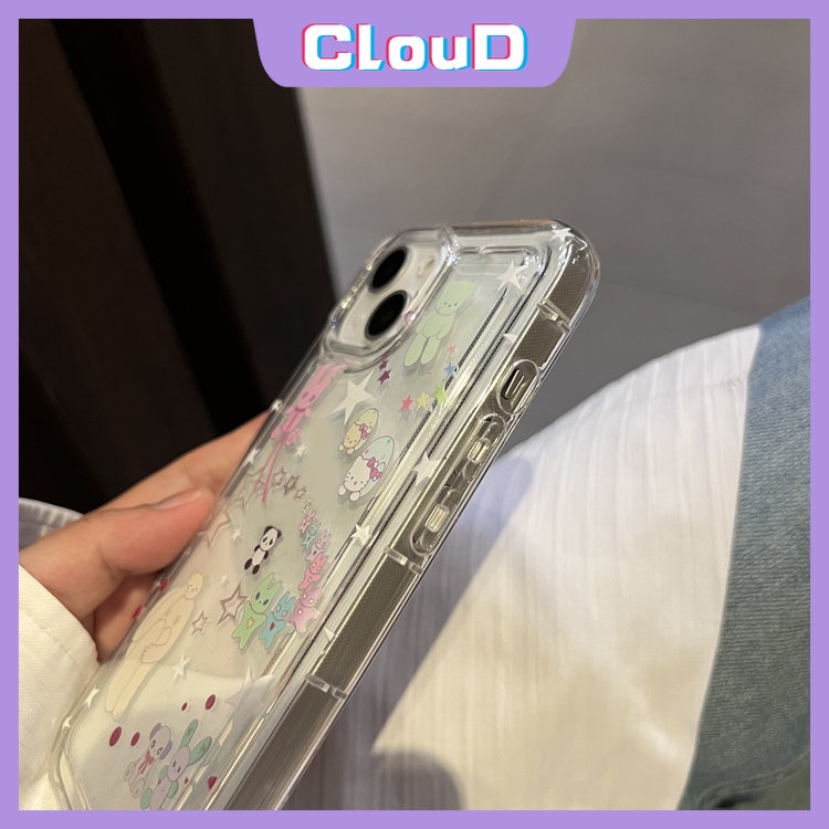 Ins Graffiti Clear Airbag Shockproof Case Kompatibel Untuk iPhone 7Plus 11 13 14 12 Pro Max XR 7 8 6s 6 Plus X XS Max SE 2020 Kartun Lucu Lovely Star Bear Soft Silicon TPU Cover