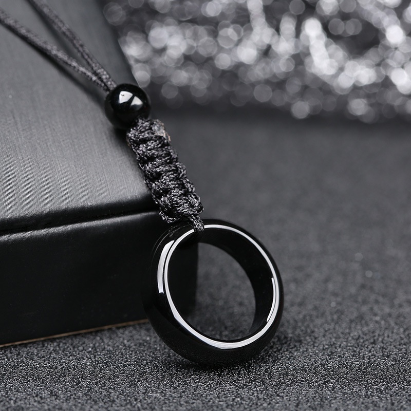 Obsidian Cincin Liontin Pria Dan Wanita Kalung Kepribadian Sederhana Item Pria Dan Wanita Hadiah Ulang Tahun Rantai Klavikula